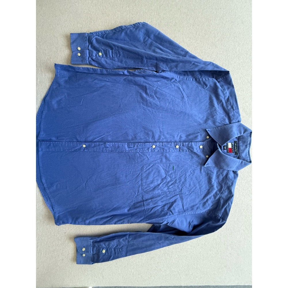 Tommy Hilfiger Mens XL Blue 80s 2-Ply Fabric Long Sleeve Button Down Shirt